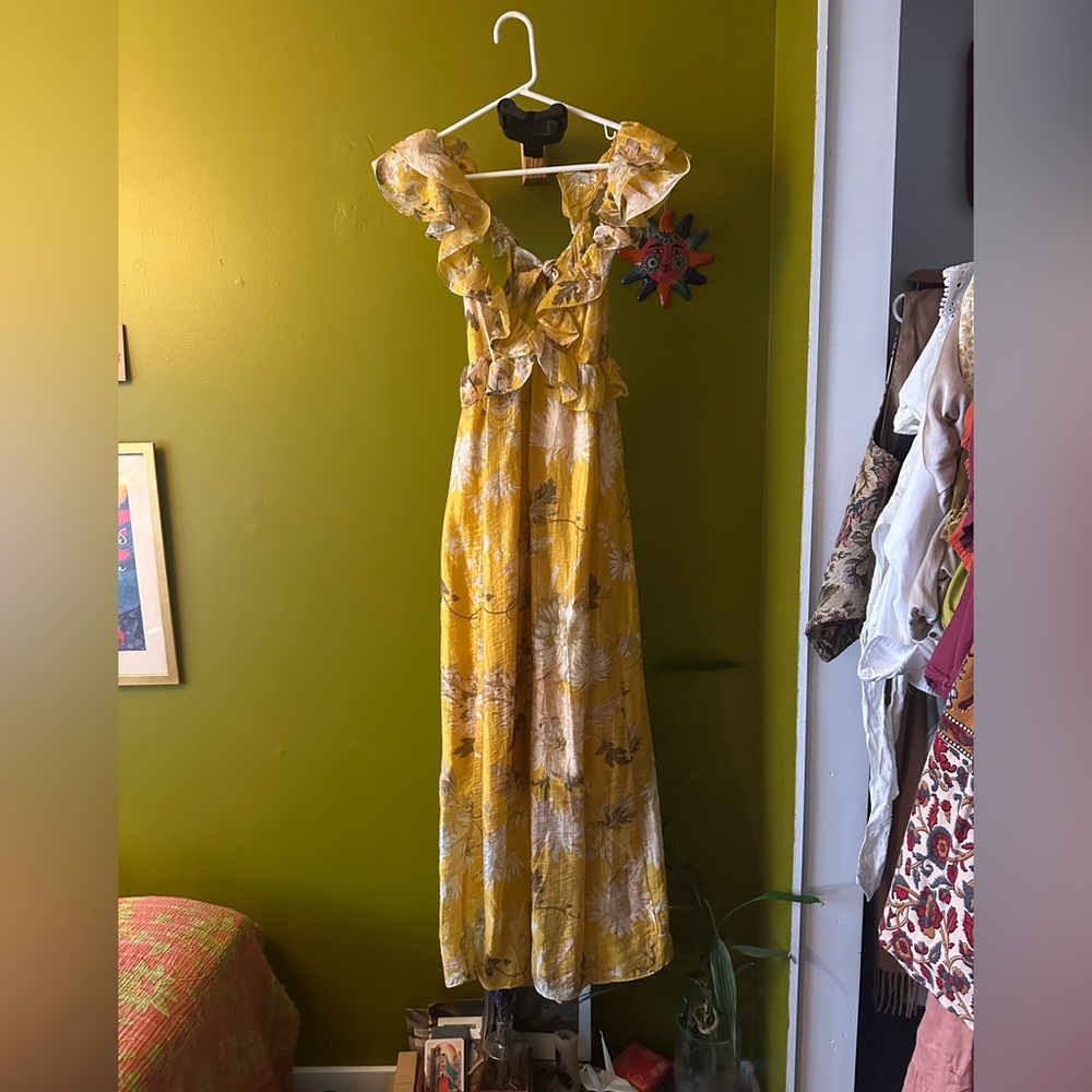 Yellow Floral Ruffle Maxi Dress